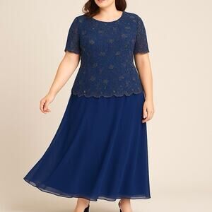 Vintage Stenay Plus Size 14 Women's Beaded Long Dress Blue Cocktail Formal
